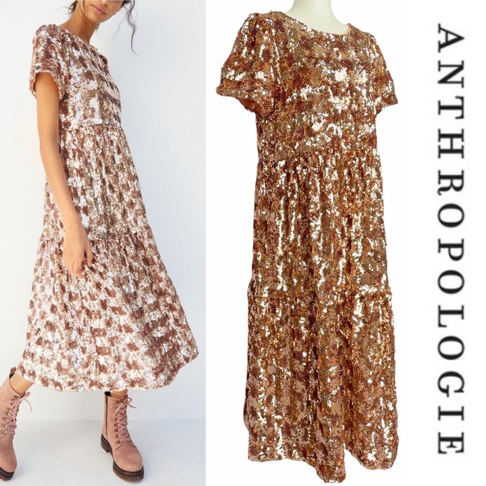 Anthro x Maeve Bernadette Sequined Midi Dress NWT